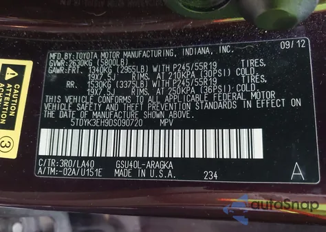 2013 Toyota Highlander Limited V6 from USA, damaged, VIN 5TDYK3EH9DS090720